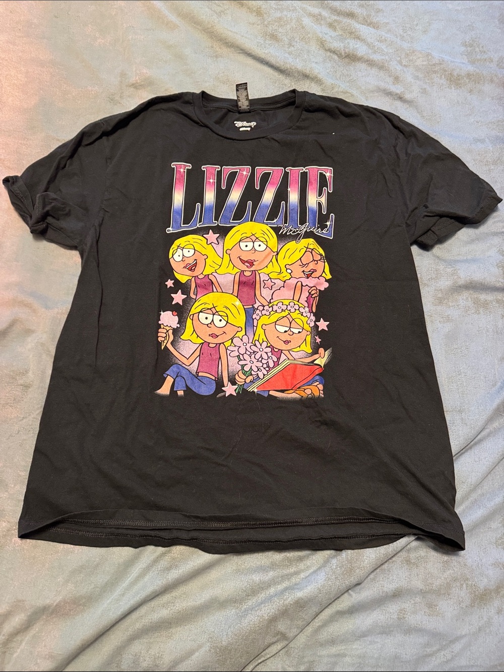 Disney Black Lizzie Graphic Tee with Pink and Yellow Art